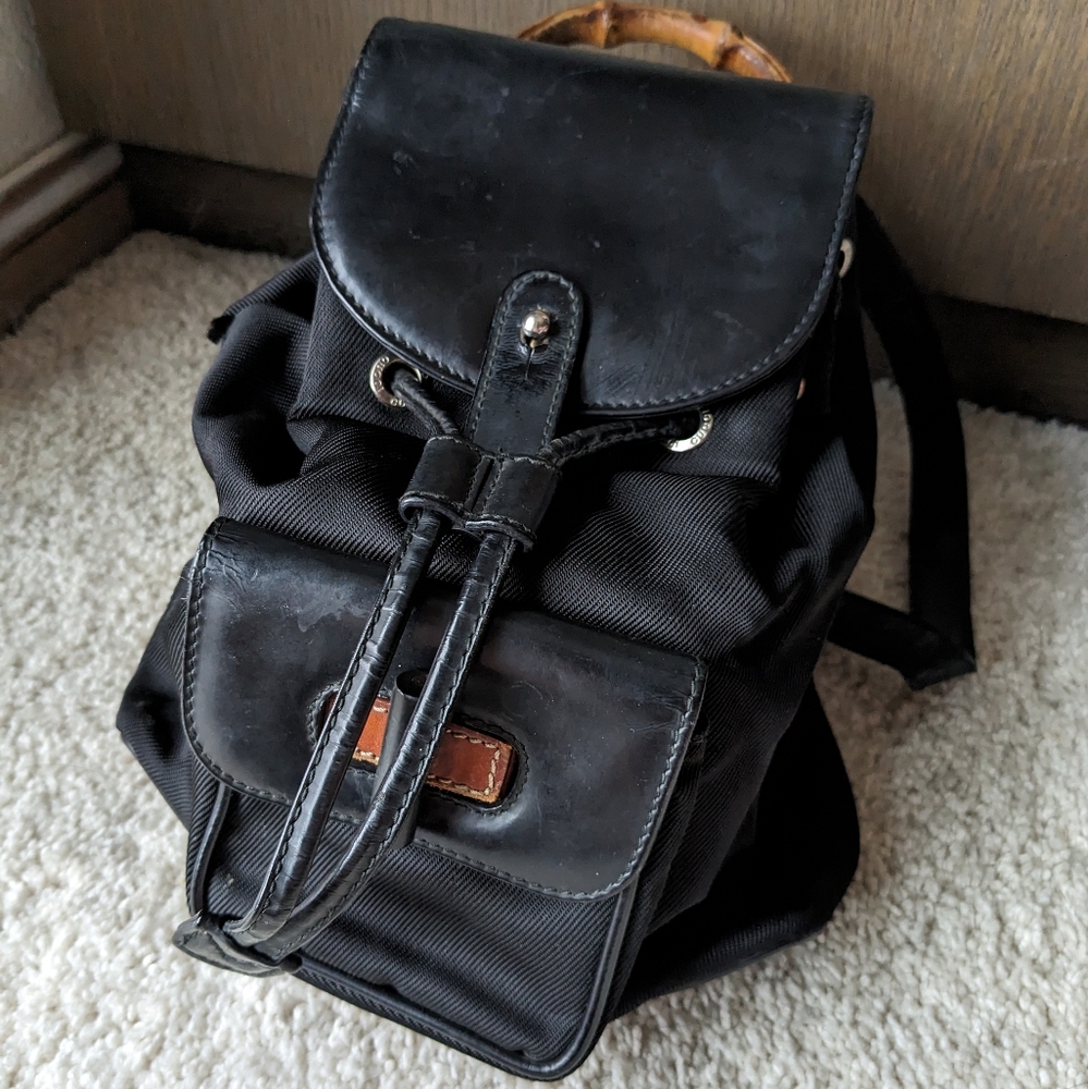 FLASH SALE AUTHENTIC GUCCI Bamboo Mini Backpack Black Bag Nylon